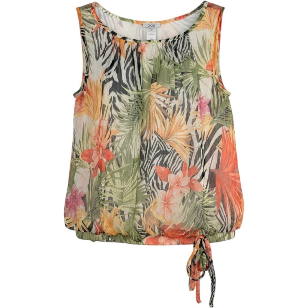 Vintage Cache Tropical Zebra Print Bubble Hem Blouse Small Multicolor